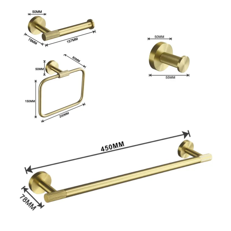 Bathroom Hardware Brushed Gold Knurled Brass Kit Towel
