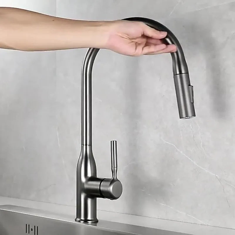 Gun Gray Pull-Out Sink Faucet Double Water Washbasin