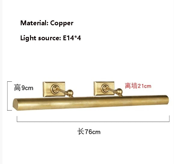 Brass Mirror Front Light Retro Bathroom Vanity Wall