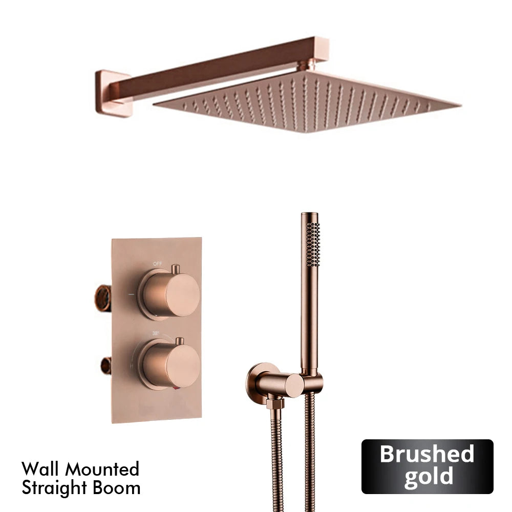 Bathroom Faucet Dial Way Brushed Gold Thermostat Shower