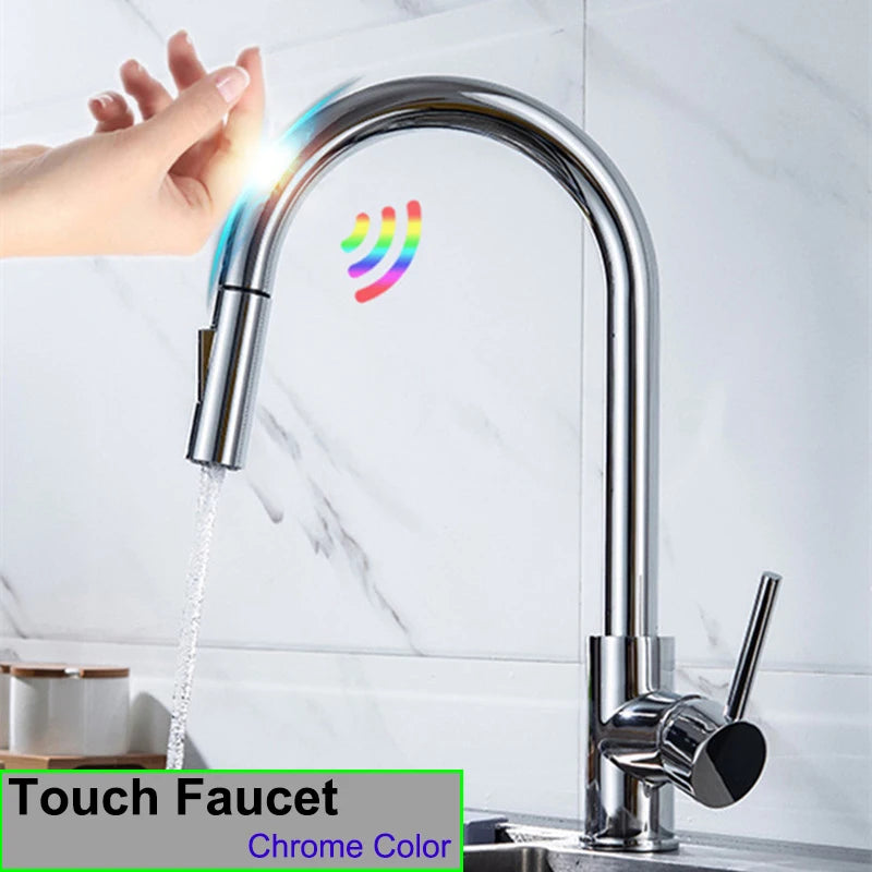 Smart Touch Sensor Sink Faucet Brushed Nickel Pull
