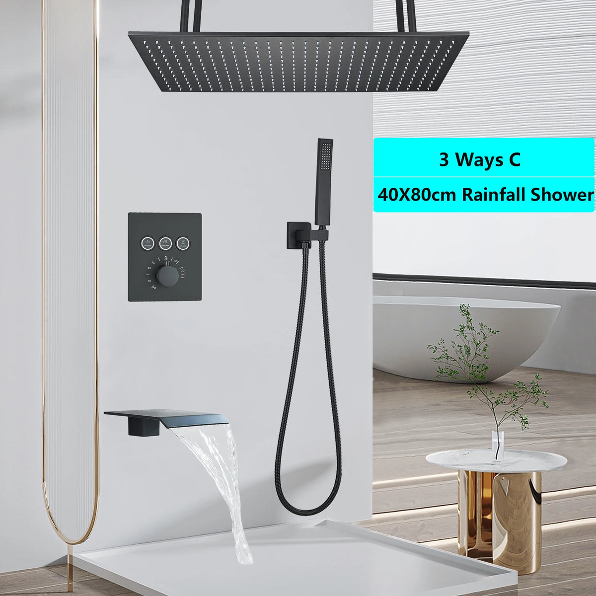Luxury Thermostatic Shower Systems Big Rainfall Shower Concealed