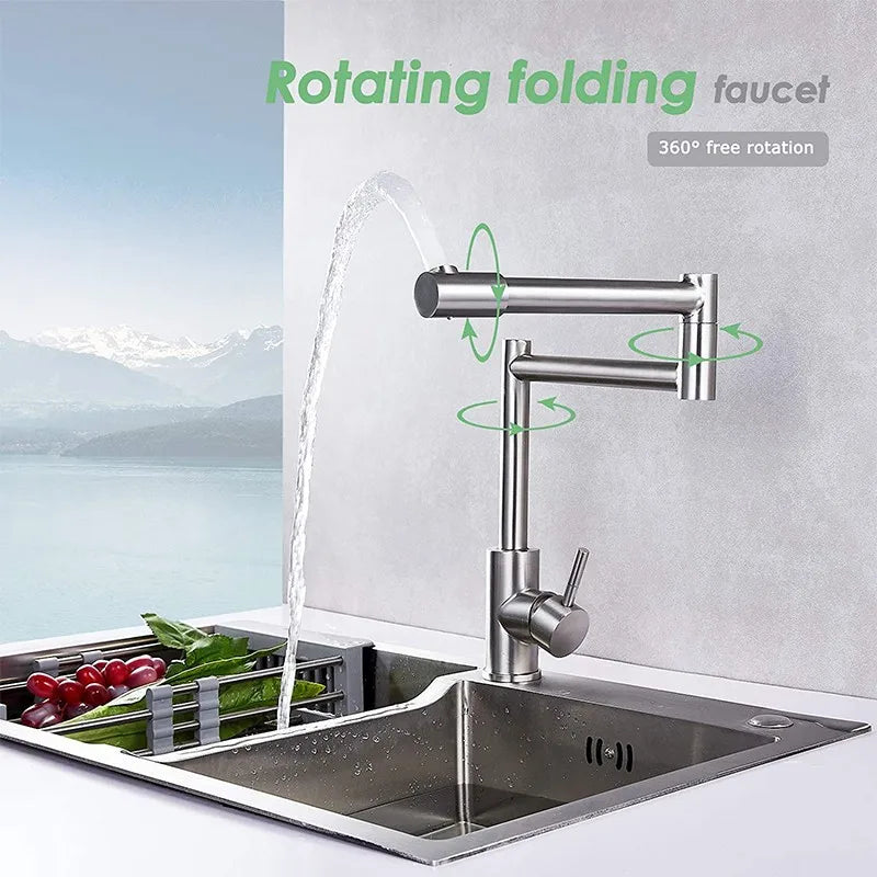 304 Stainless Steel Arm Swivel Extends Sink Faucet