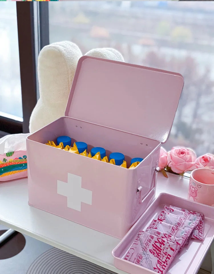 Pink Aesthetic Storage Organizer Box Multi-Layer Compartments