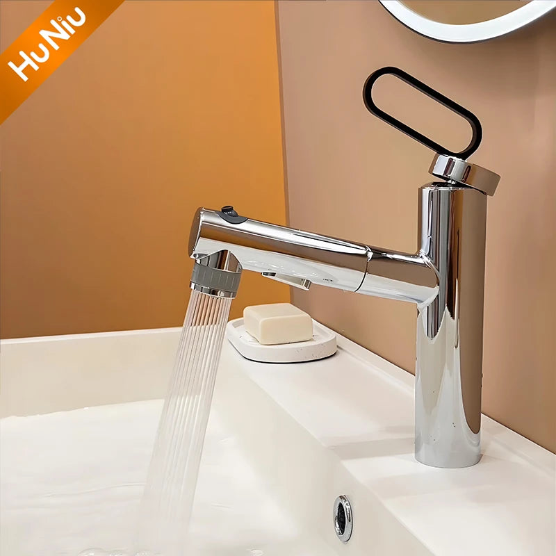 Huniu Bathroom Sink Faucet Basin Pull-Out Faucet Cold