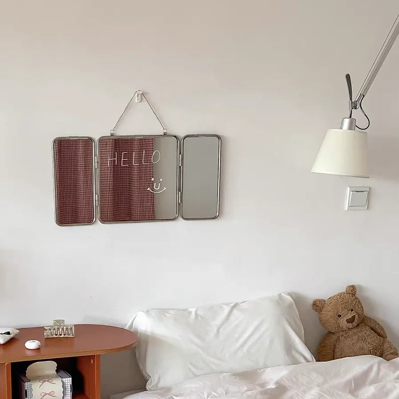 Square Modern Wall Mirrors Trifold Bathroom Mirror Stainless