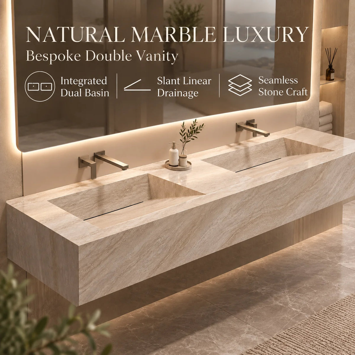 Any Size Custom Luxury Natural Stone Bathroom Vanity