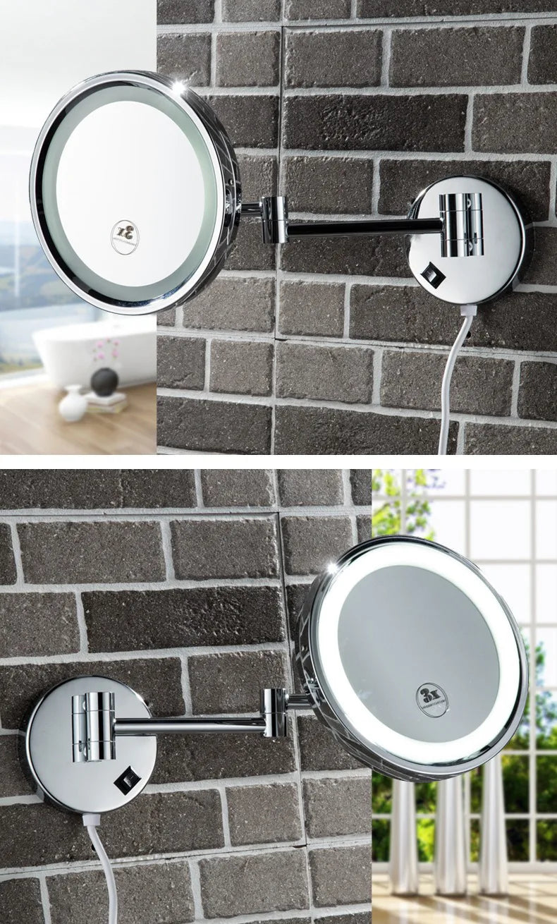 Rechargeable Led Folding Bathroom Makeup Mirror Wall Mounted
