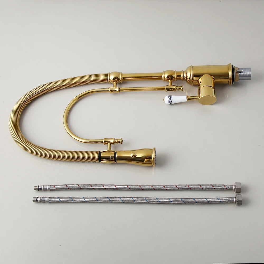 Kemaidi Golden Spring Pull Down Sink Faucet &