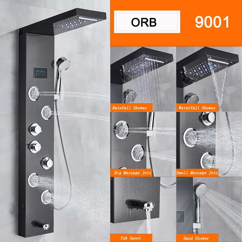 Black Led Shower Panel Column Shower Faucet Bathtub