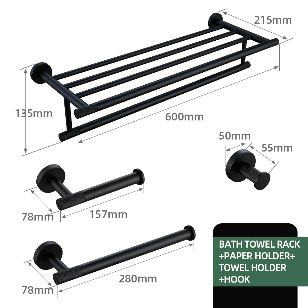 Black Bathroom Brass Knurled Kit Paper Holder Towel