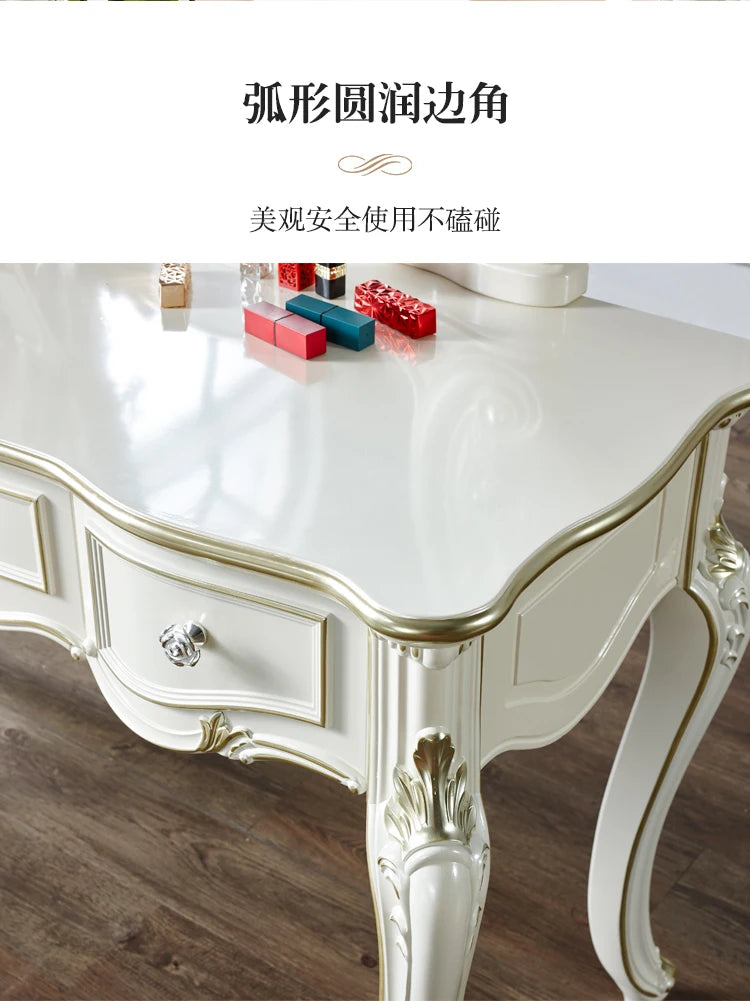 European Decor Makeup Vanity Desk Wooden Drawer White