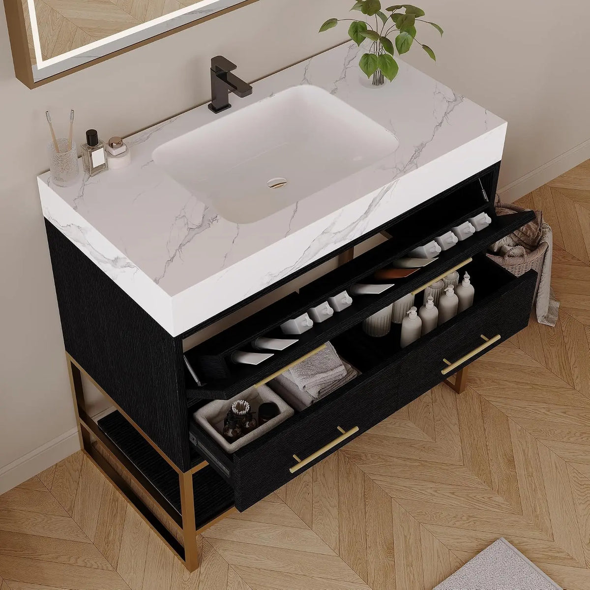 36 Bathroom Vanity Sintered Stone Countertop Flip-Up Drawer