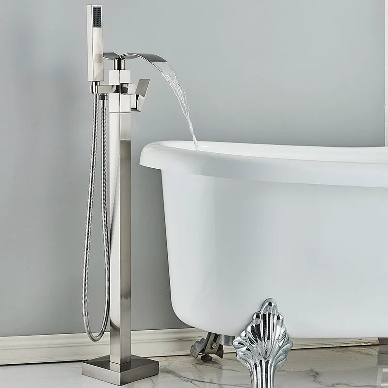 Matte Black Square Bathtub Shower Faucets Floor Standing