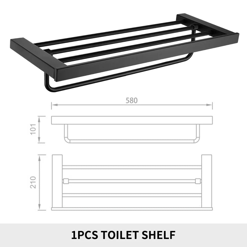 Matte Black Bathroom Hardware Towel Rack Shelf Hook