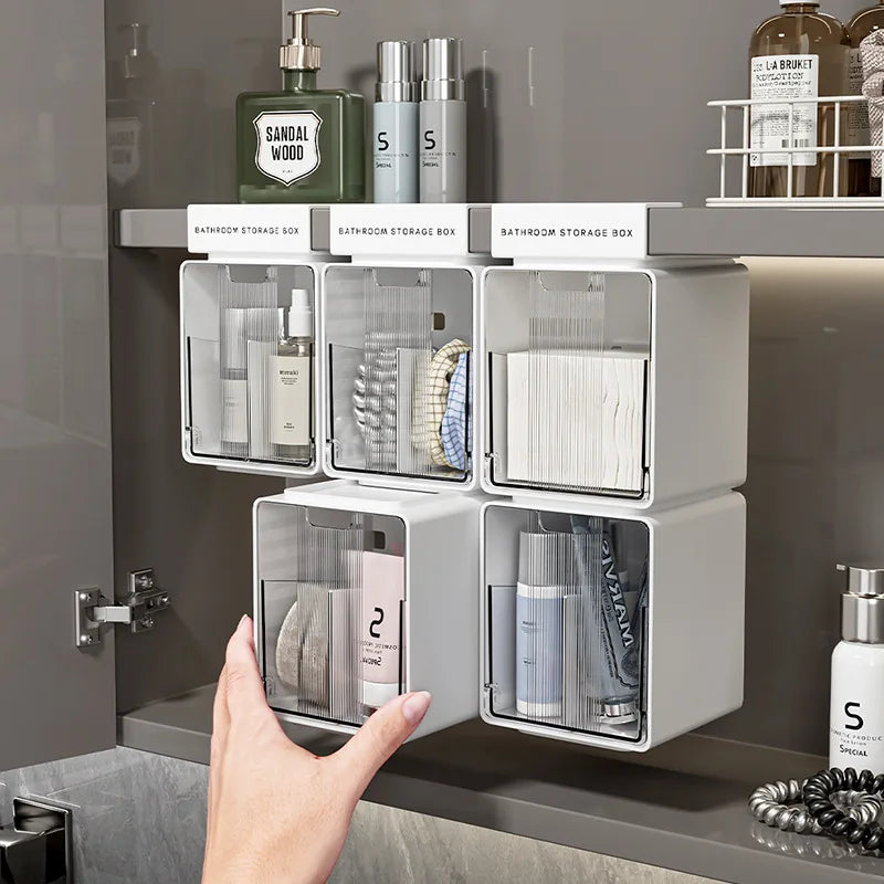 Clear Bathroom Pull-Out Storage Box Cotton Swabs &