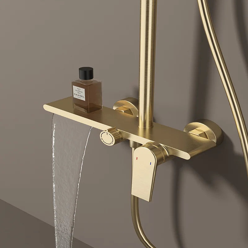 Kemaidi Brushed Gold Shower System Bathroom Shower Faucet