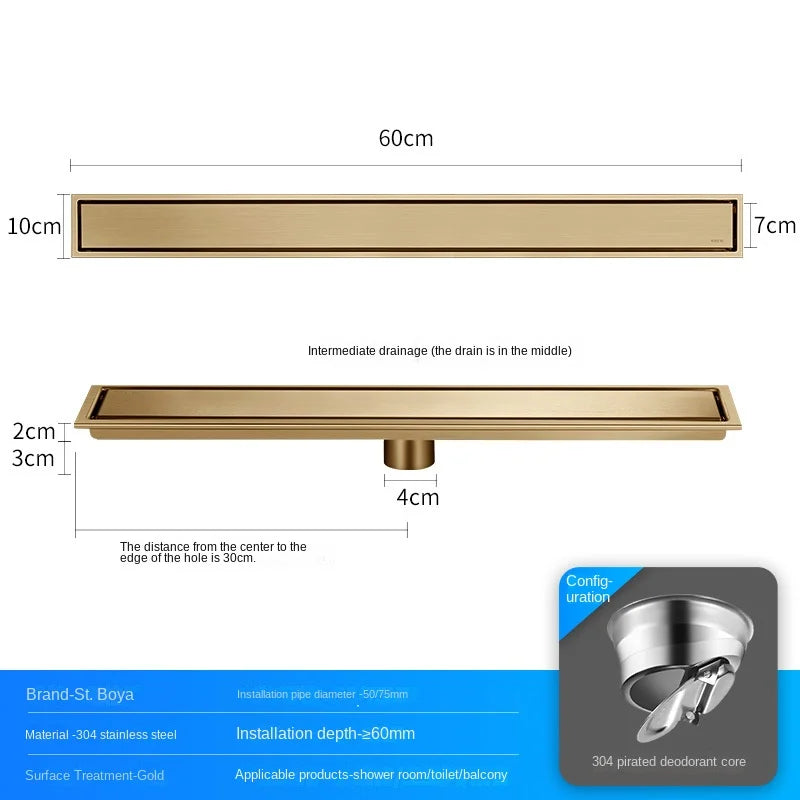 Invisible Tile Floor Drain Brshed Gold Black 304