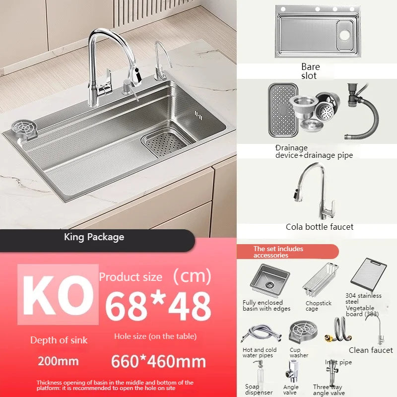 Drop In Sink 304 Stainless Steel Embossed Large