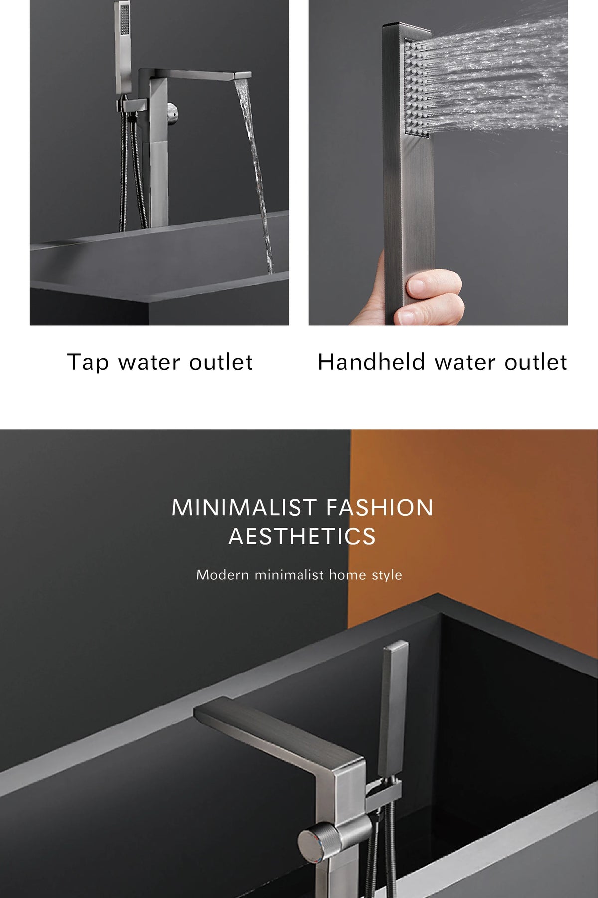 Luxury Black Brass Bathroom Faucet Floor Standing Design