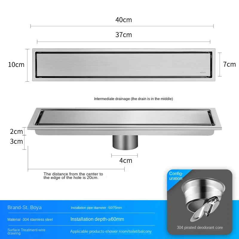 Luxury Hidden 304 Stainless Steel Rectangular Floor Drain