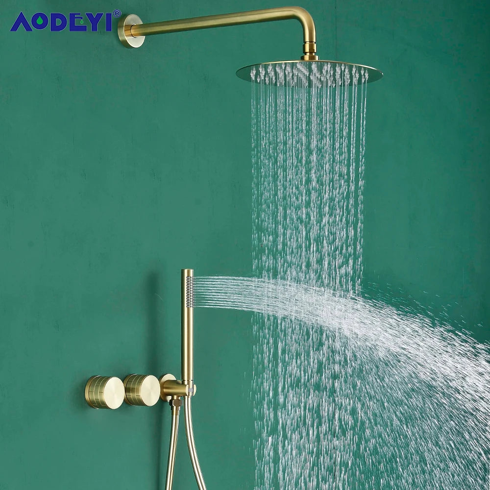 Bathroom Shower System Brushed Gold Cold Faucet Bath