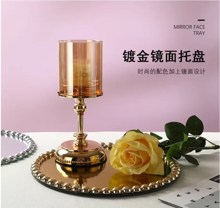 Pearl Dot Glass Mirror Storage Tray Light Luxury