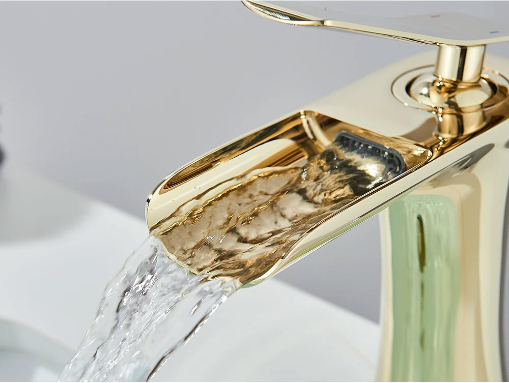 White Basin Faucet Waterfall Spout Bathroom Mixer Tap