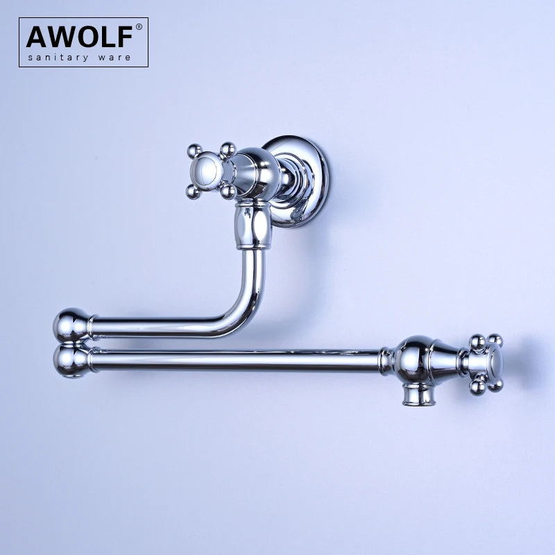 Awolf Solid Brass Pot Filler Brushed Grey Folding