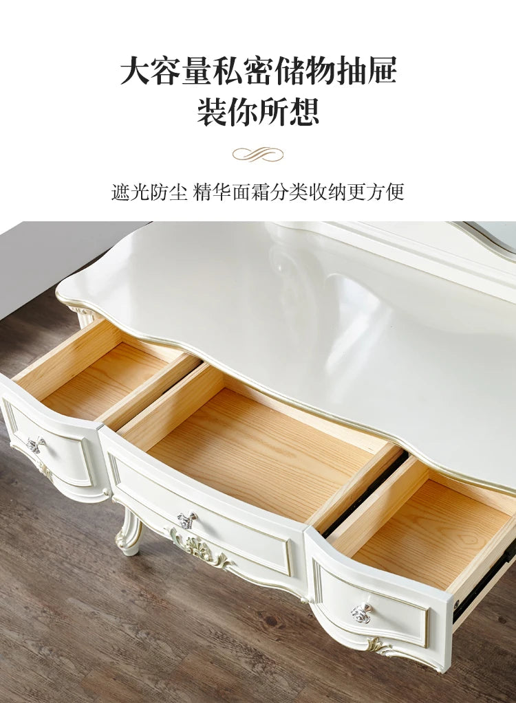 European Decor Makeup Vanity Desk Wooden Drawer White