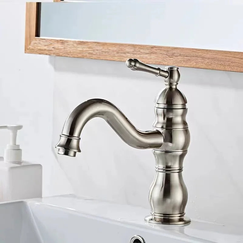Antique Brass Basin Faucet 360 Rotation Handle Deck