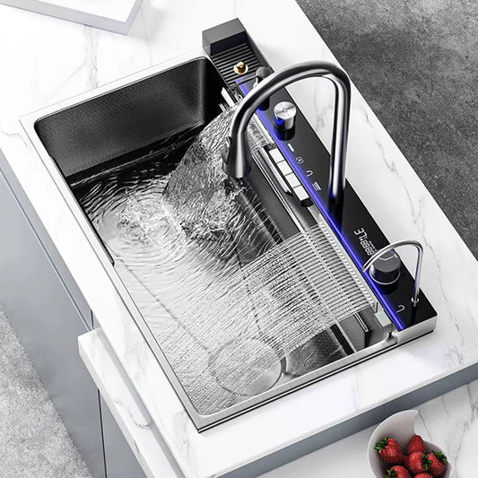 Silver Smart Sink Digital Display Waterfall Faucet Stainless