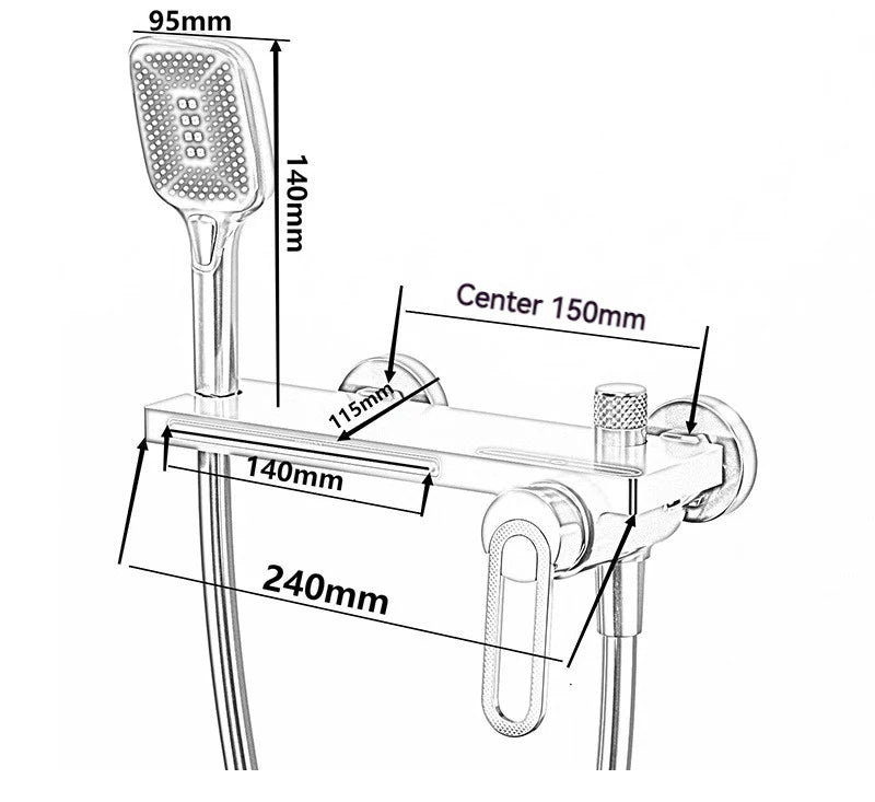 Bathtub Shower Faucet Handle Spout Mixer Tap Hand