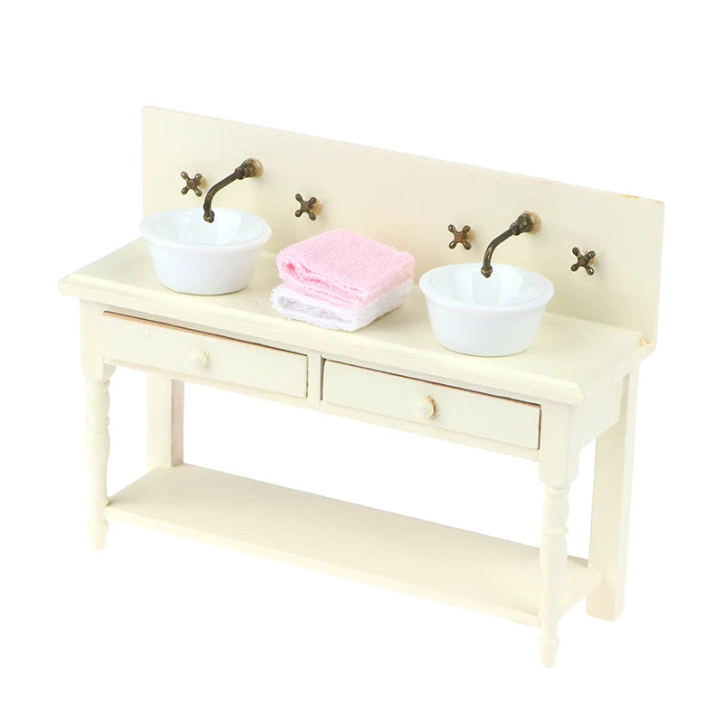 12 Dollhouse Miniature Wooden Bathroom Sink Cabinet Wash