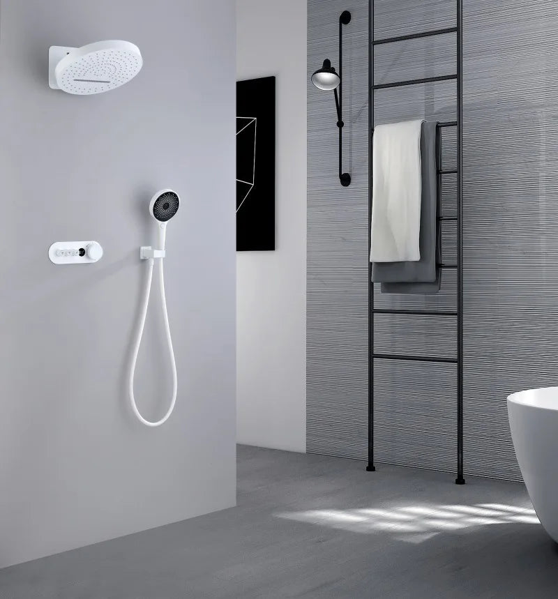 Rainfall Shower Wall Mounted Gray Thermostatic Shower Faucet