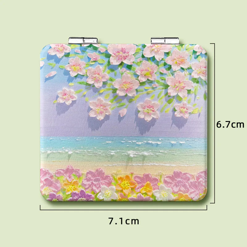 Makeup Mirror Hand-Painted Oil Painting Double Sided Folding