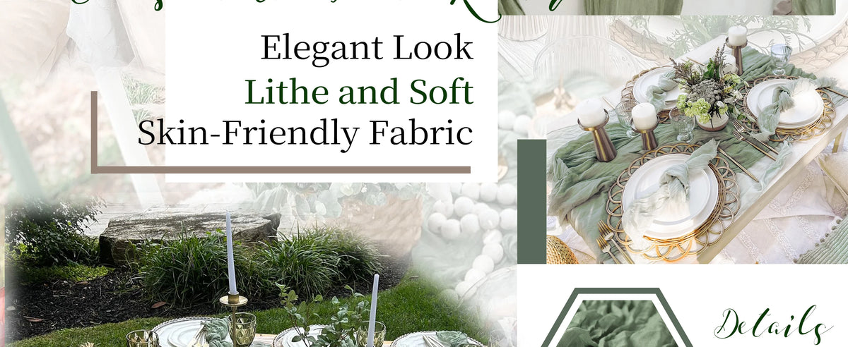 6-72pcs Sage Green Cheesecloth Table Runners Boho Gauze