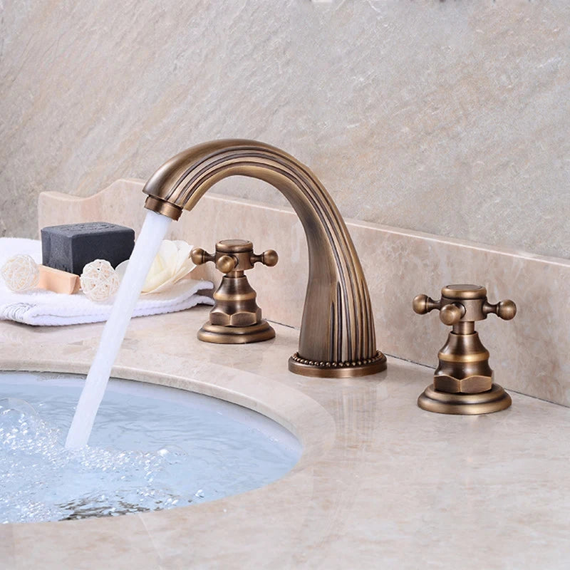 Basin Faucets 3pcs Antique Brass Classic Bathroom Sink