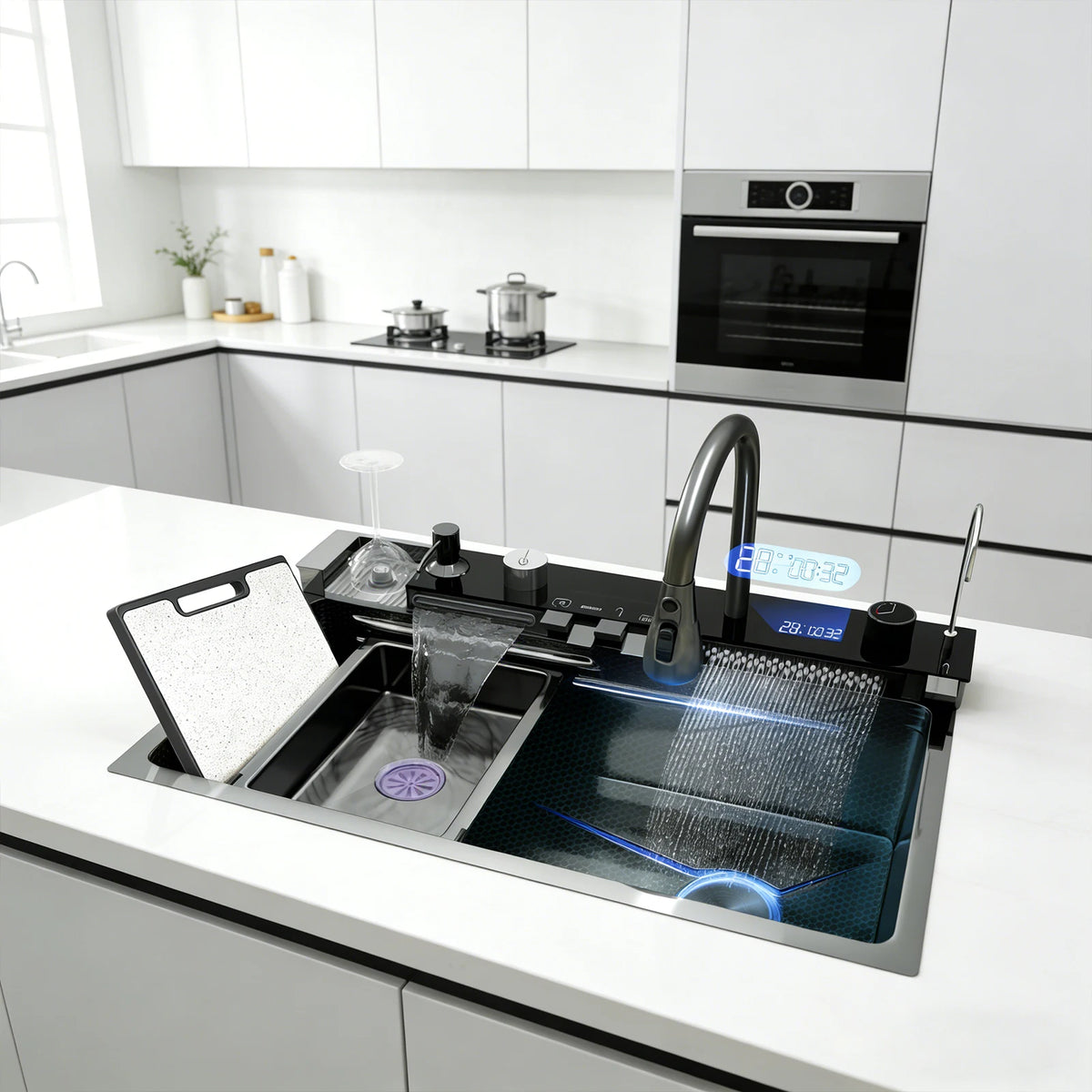 Stainless Steel Sink Waterfall Digital Display Faucet Large
