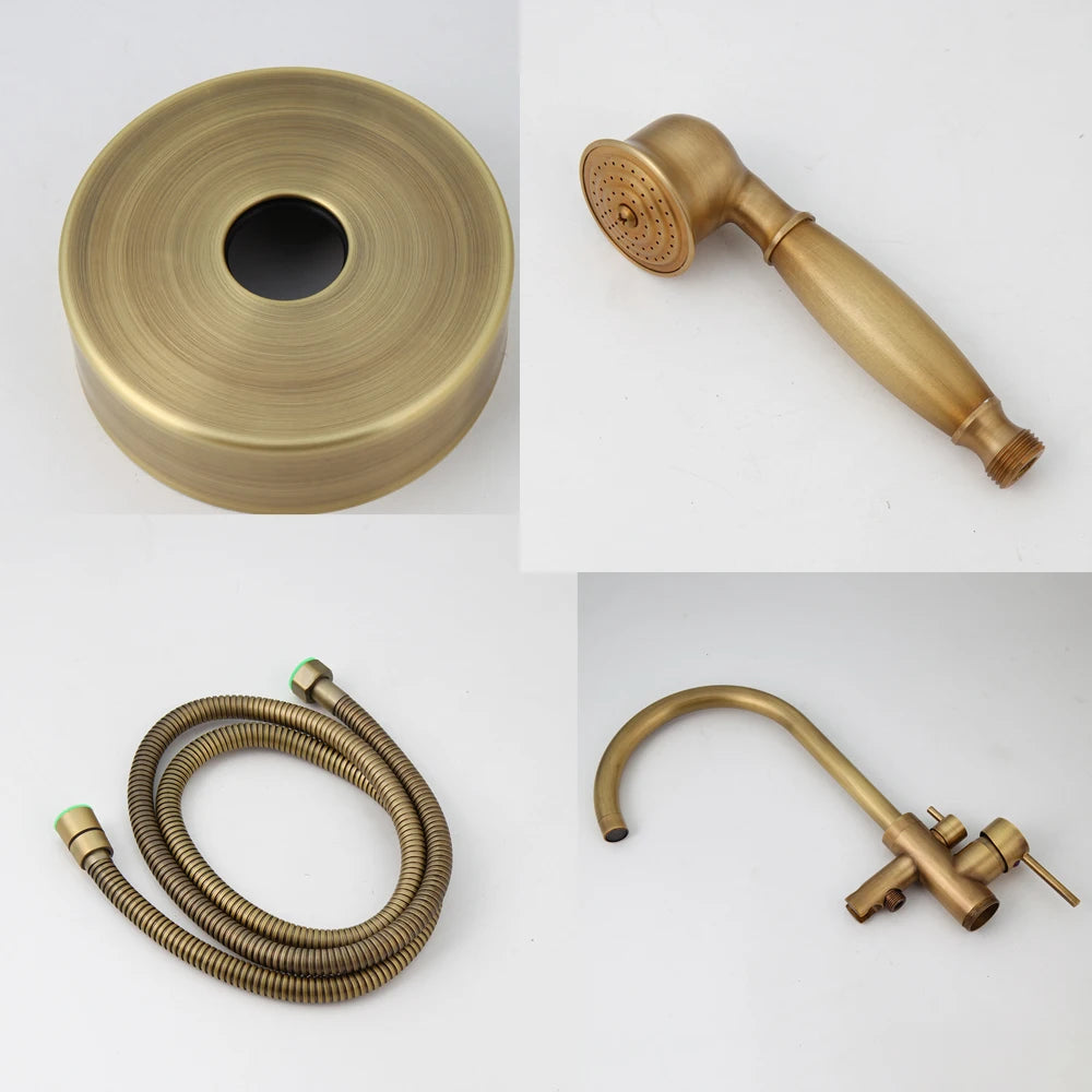 Kemaidi Antique Brass Bathtub Shower Faucet Floor Standing