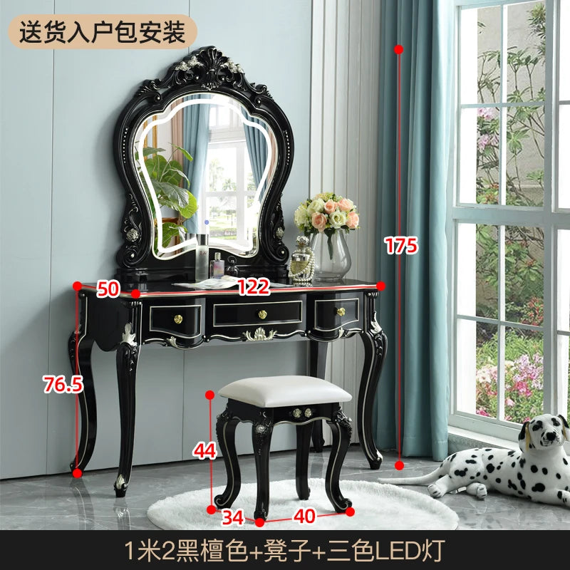 European Decor Makeup Vanity Desk Wooden Drawer White