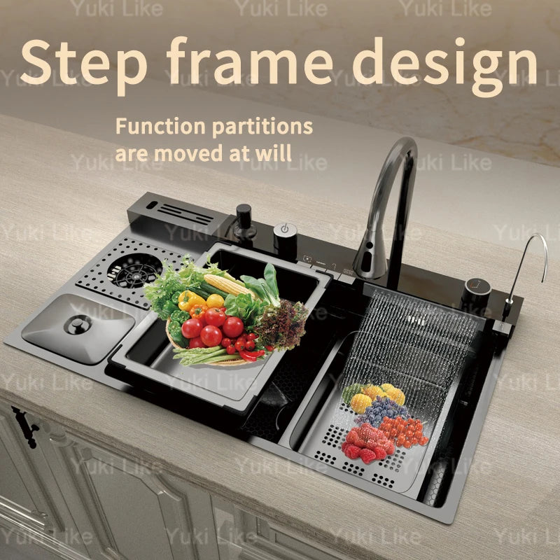 Stainless Steel Waterfall Sink Extra Large Bowl Digital