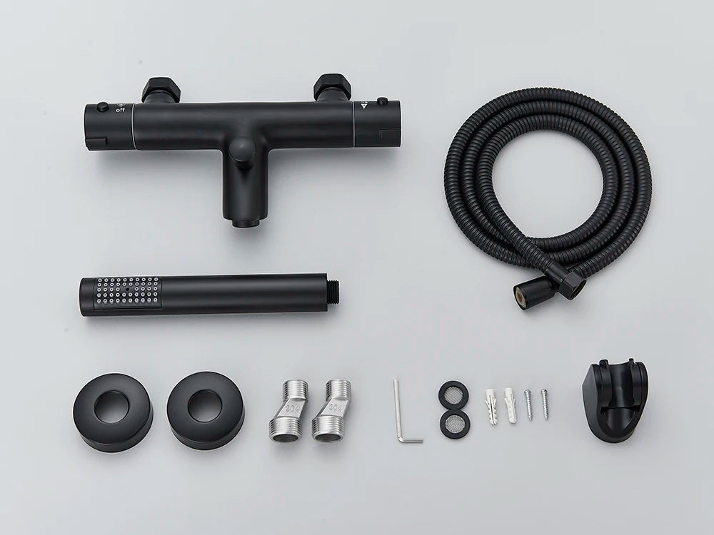 Black Thermostatic Bathroom Shower Faucet Dual Handle Bathtub