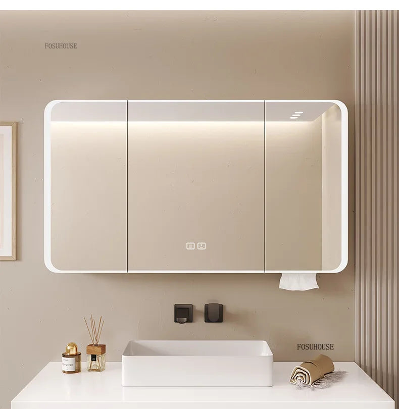 Arc-Shaped Smart Bathroom Mirror Cabinet Wall-Mounted Bathroom