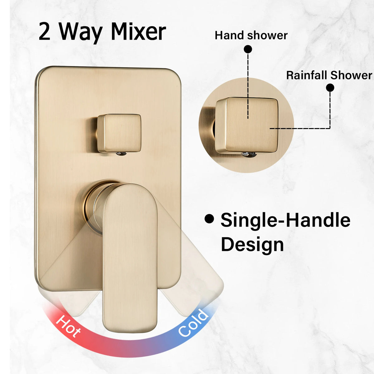 Brushed Gold Bathroom Shower Faucet 2/3 Way Rainfall