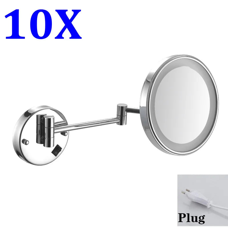 Brushed Gold Led Folding Bathroom Mirror Wall Mounted