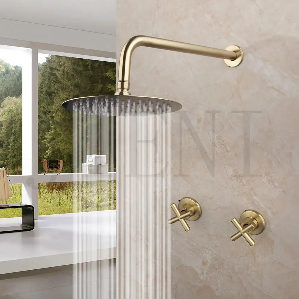 Jieni Inch Brushed Gold Rainfall Shower Faucet Sets