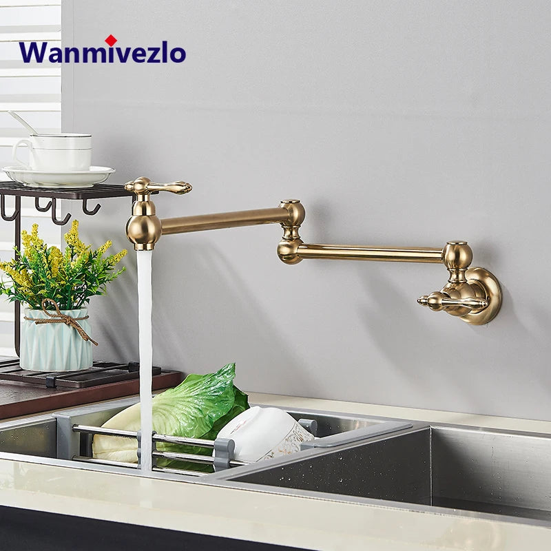 Brushed Gold Faucet Wall Mount Bathroom Basin Faucet