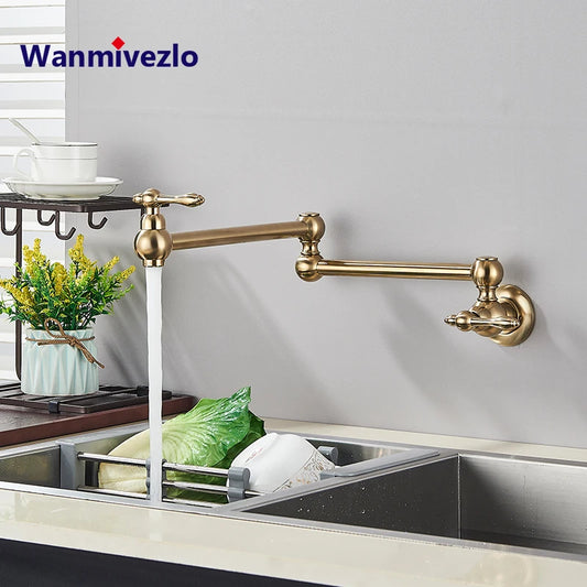 Brushed Gold Faucet Wall Mount Bathroom Basin Faucet