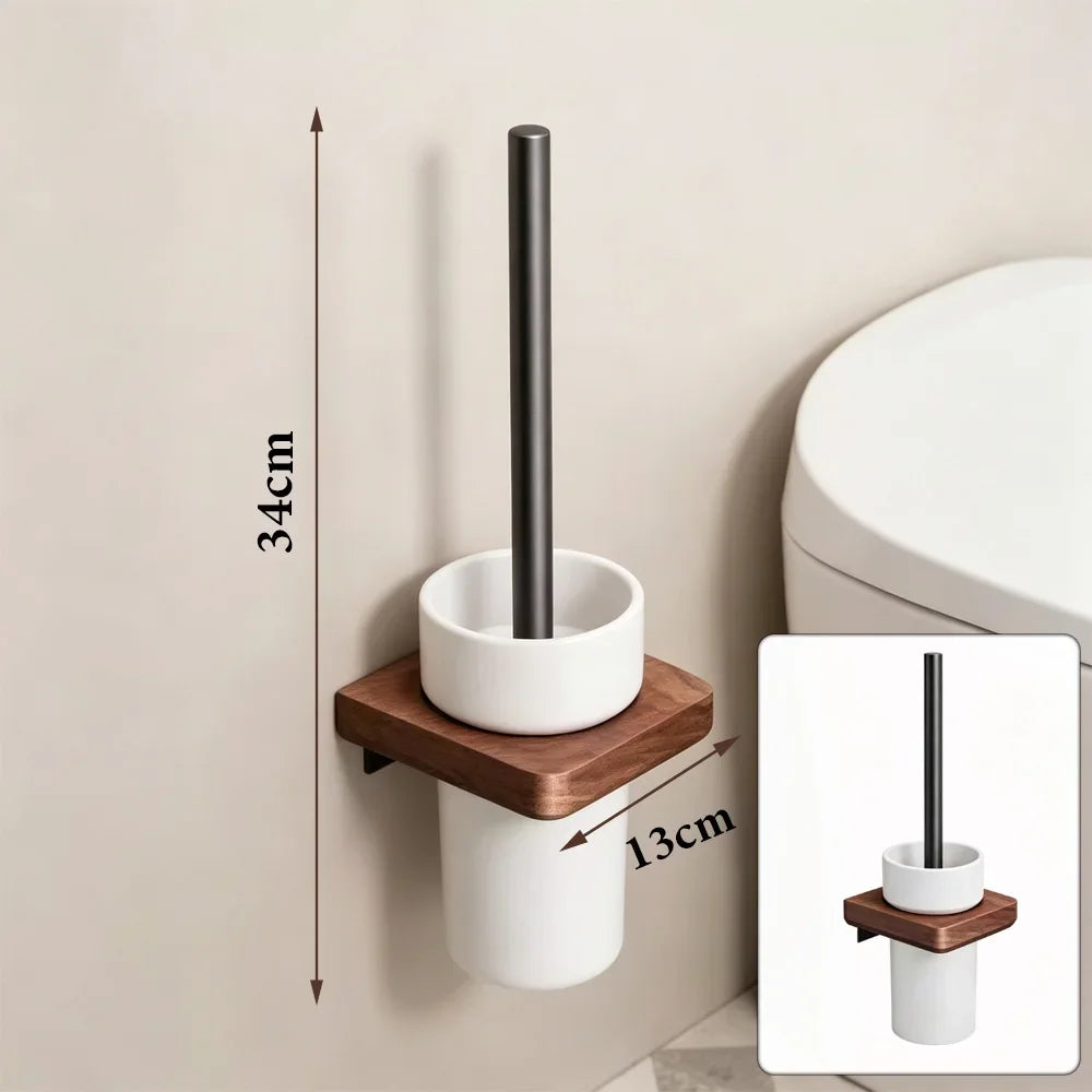 Walnut Wood Bathroom Wall Mounted Towel Rack Shelf